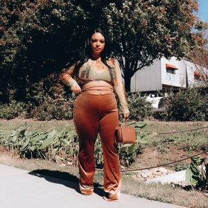 Tie flared velvet pants.